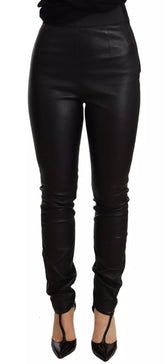 Dolce & Gabbana Black Leather Elastic Waist Trouser Pants